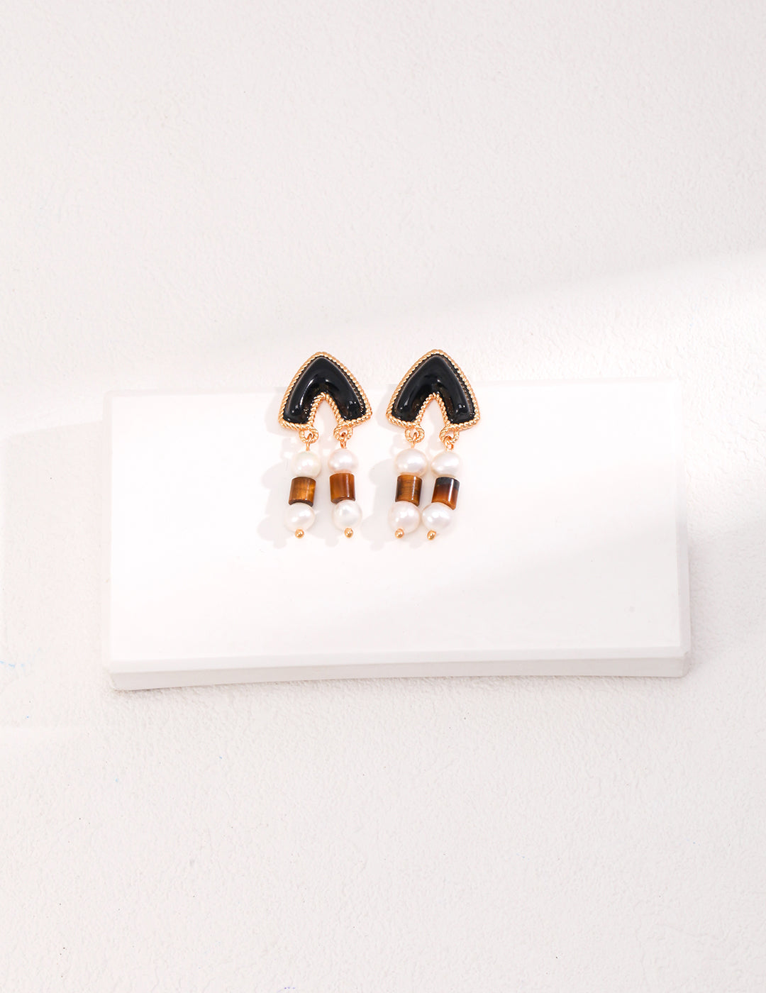 Enamel and tiger eye stone earrings