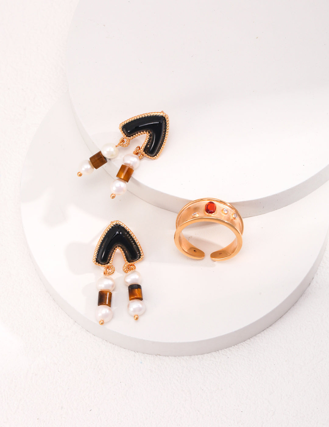 Enamel and tiger eye stone earrings
