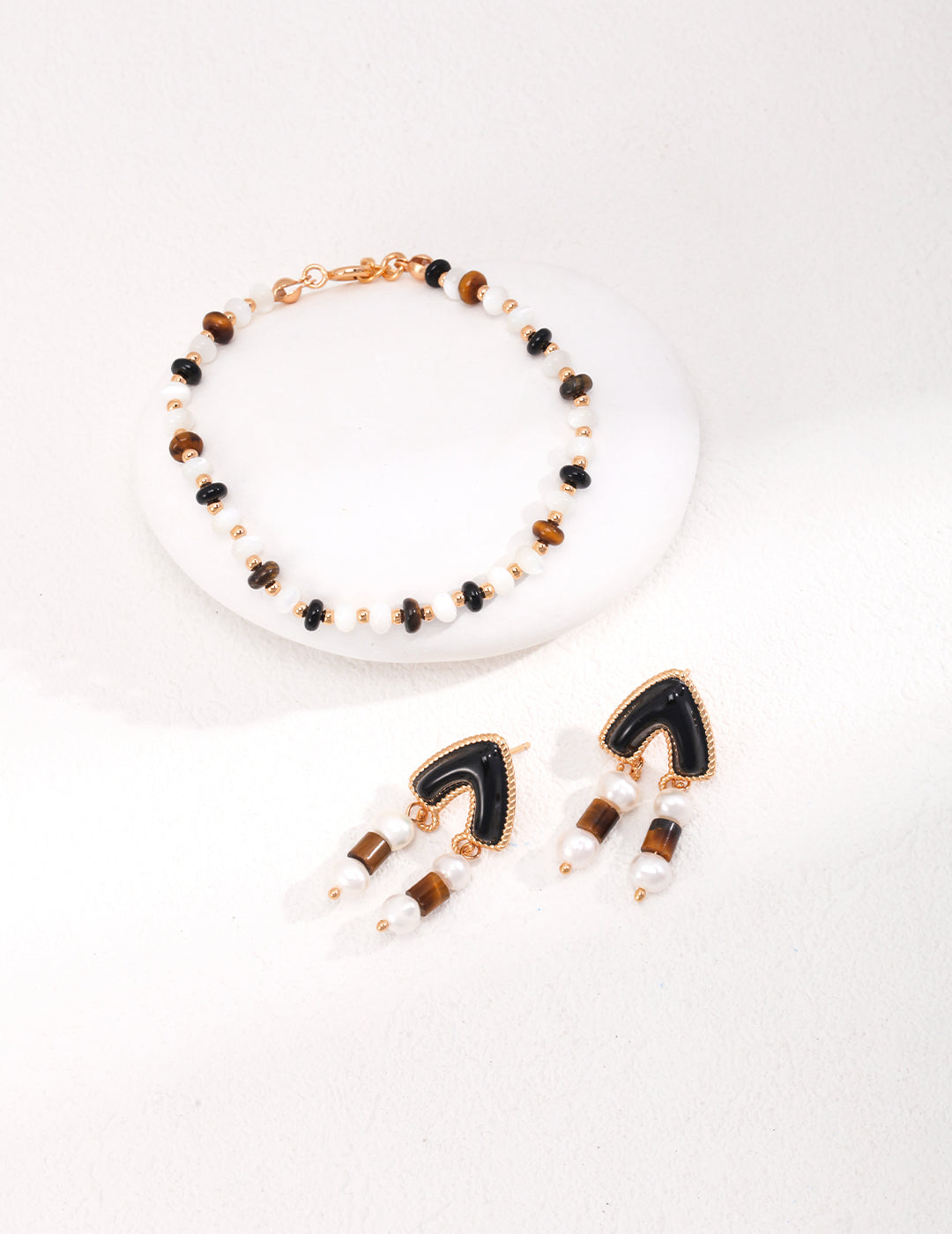 Enamel and tiger eye stone earrings