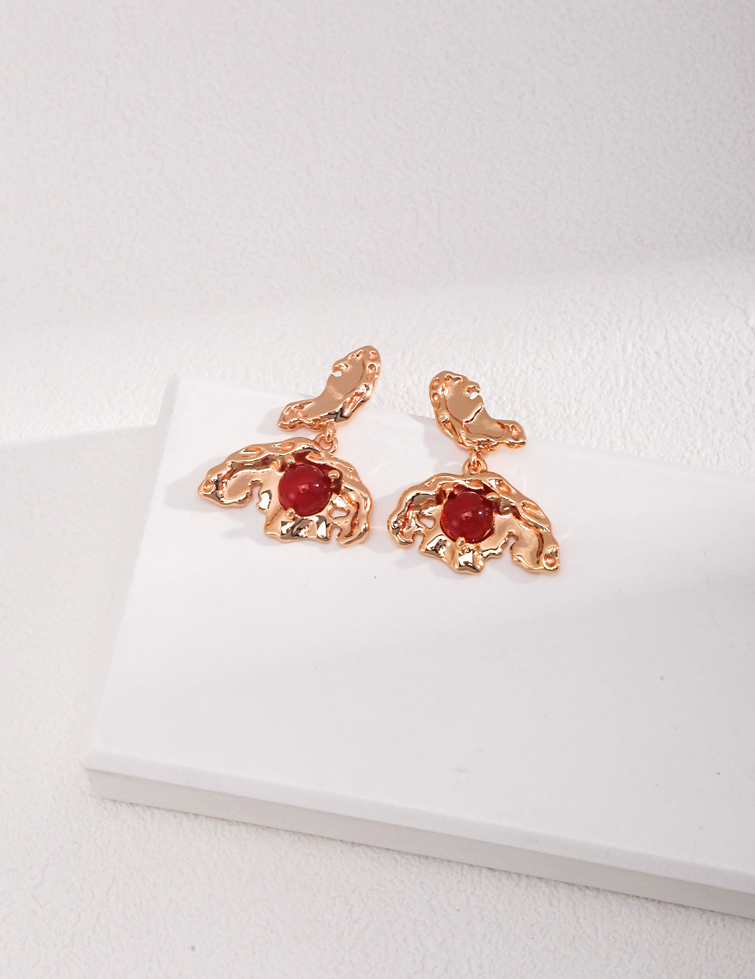 Pure silver earrings with red agate stones
