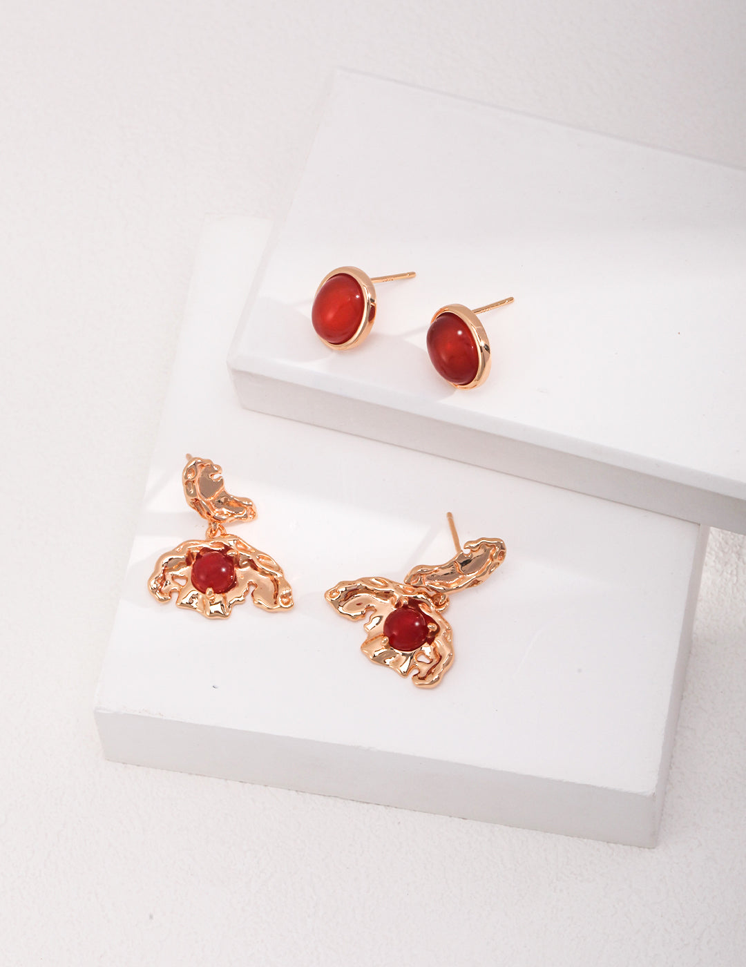 Pure silver earrings with red agate stones