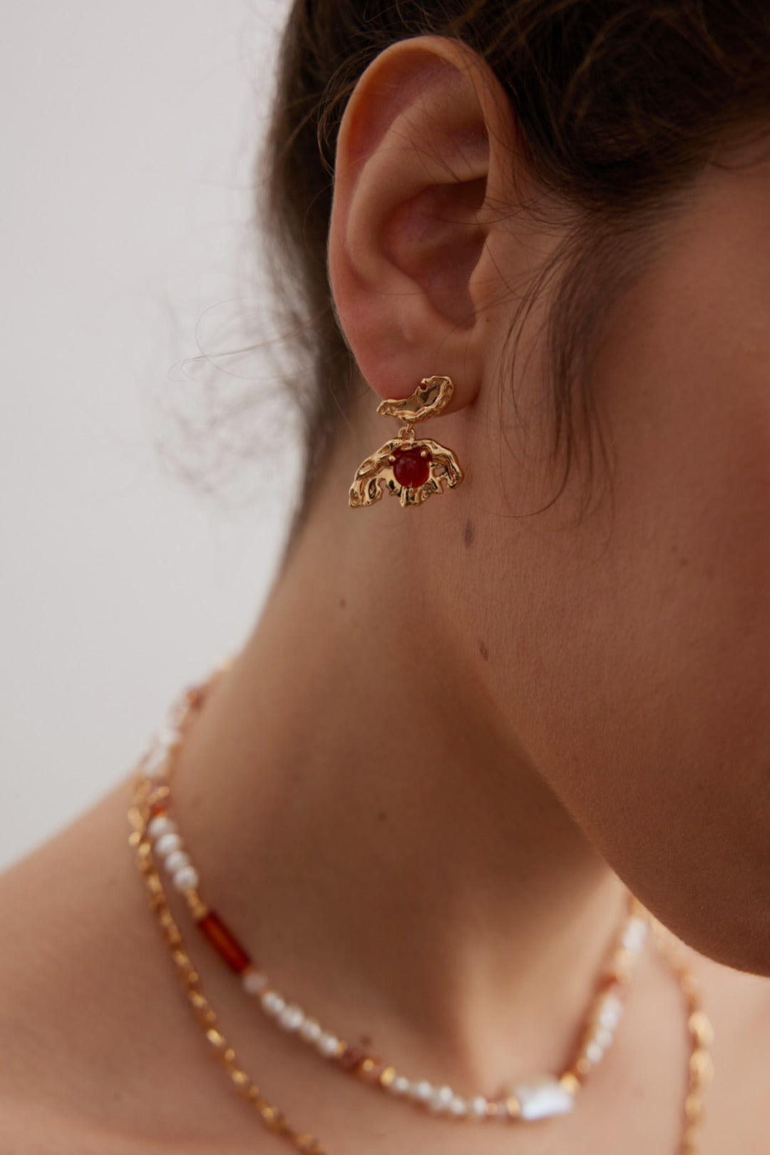 Pure silver earrings with red agate stones