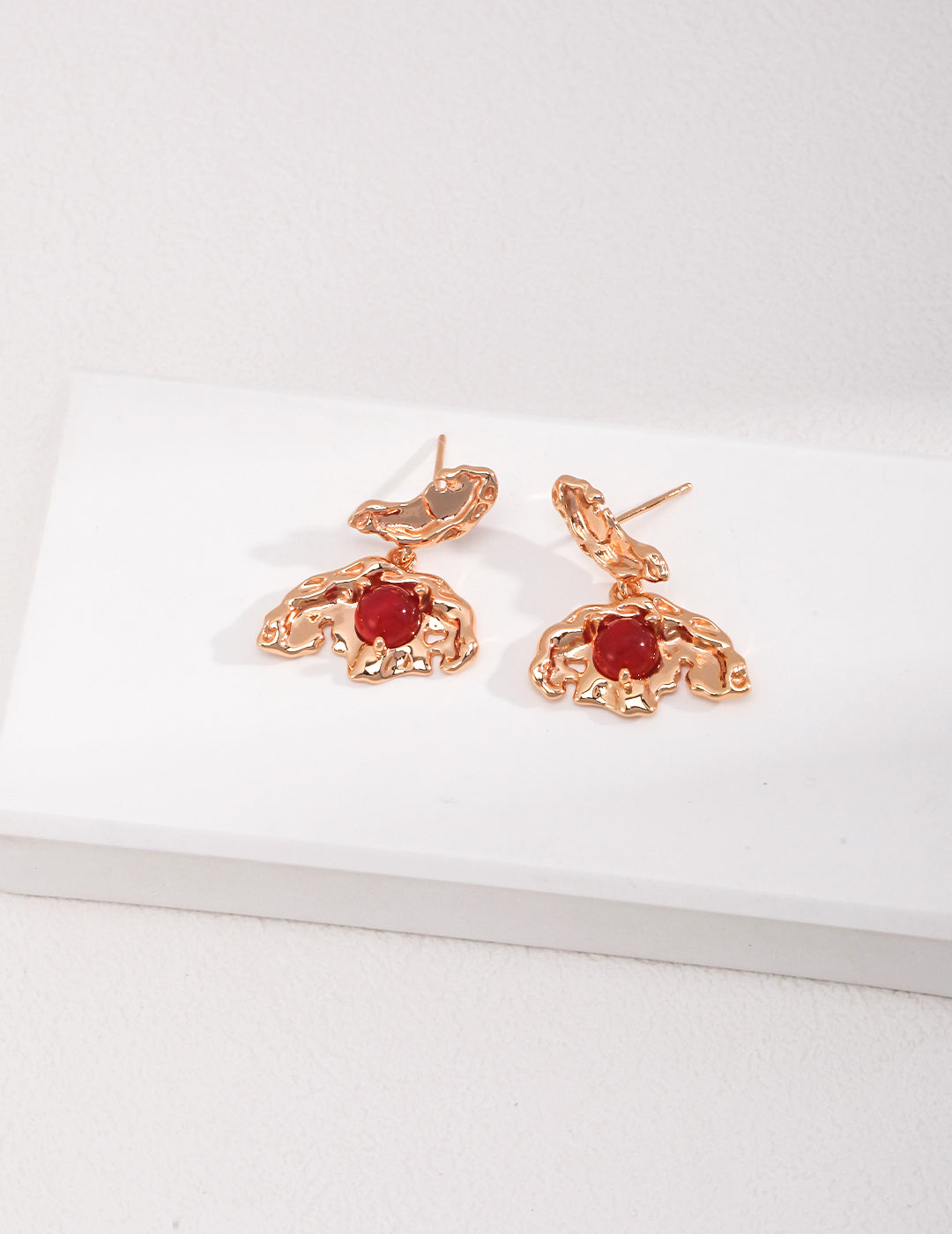 Pure silver earrings with red agate stones