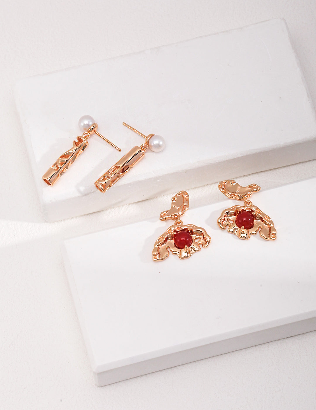 Pure silver earrings with red agate stones