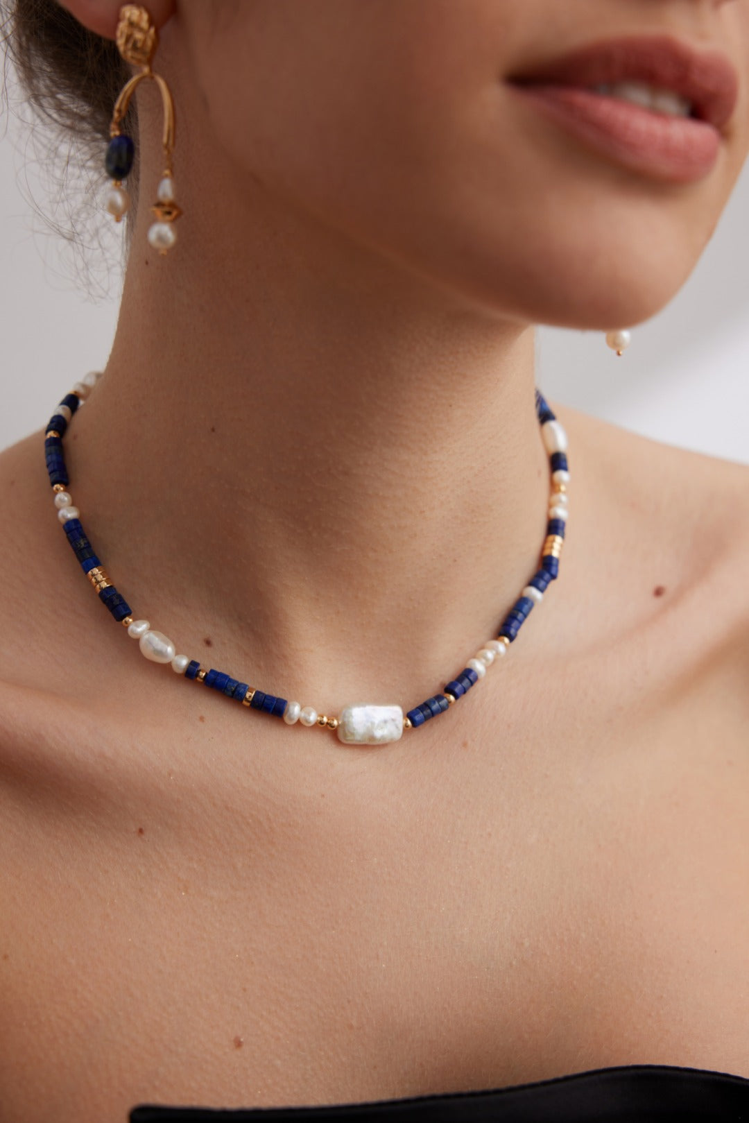 Blue Dongling jade and pearls Necklace