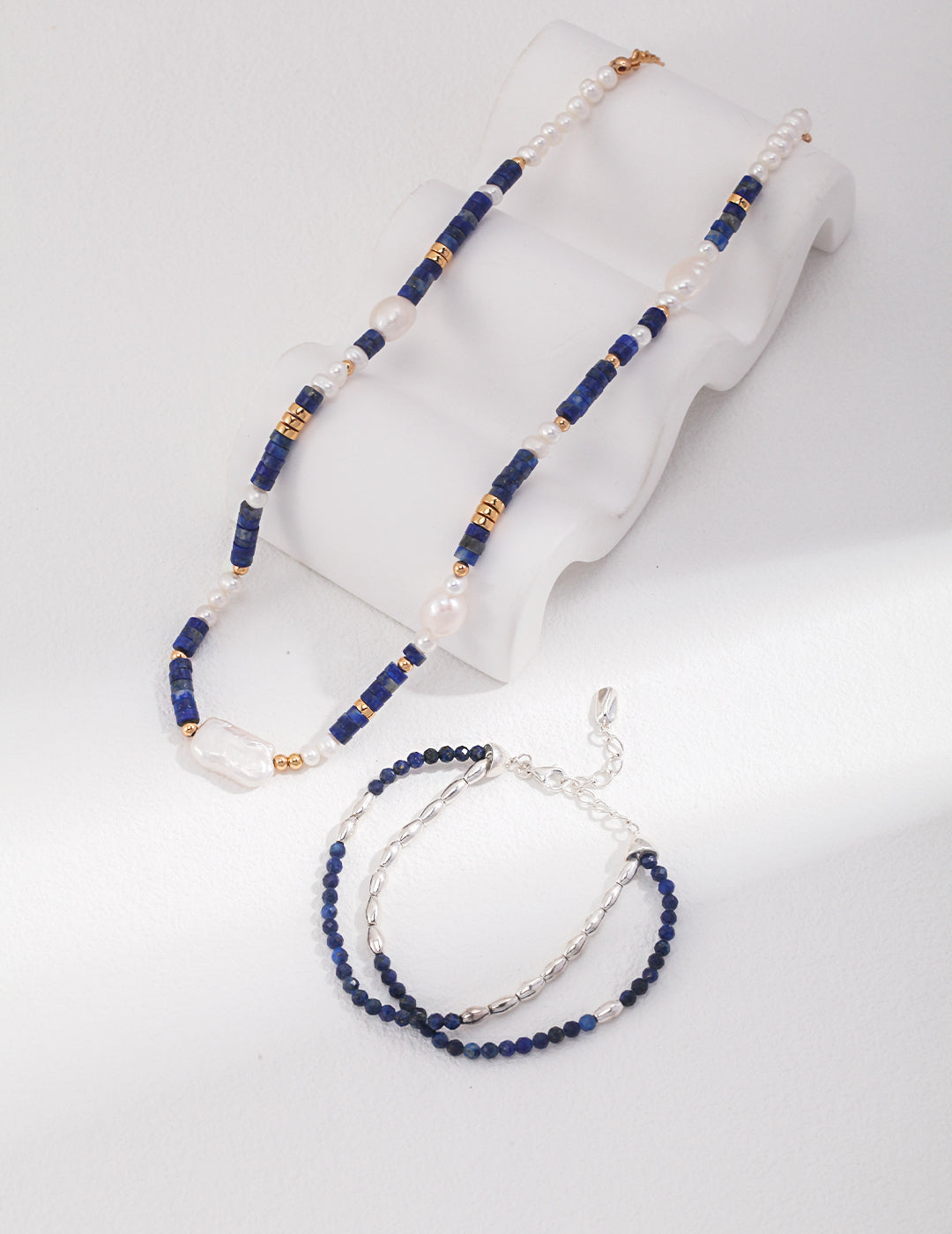 Blue Dongling jade and pearls Necklace