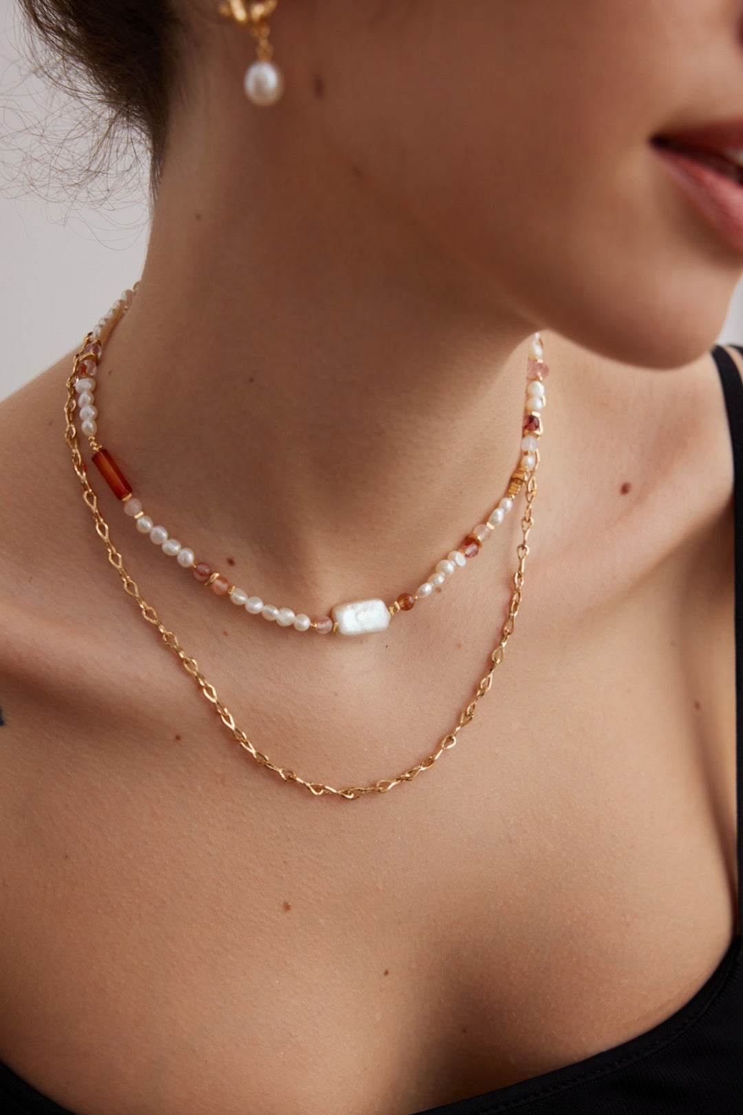 Pure silver strawberry crystal baroque pearl necklace