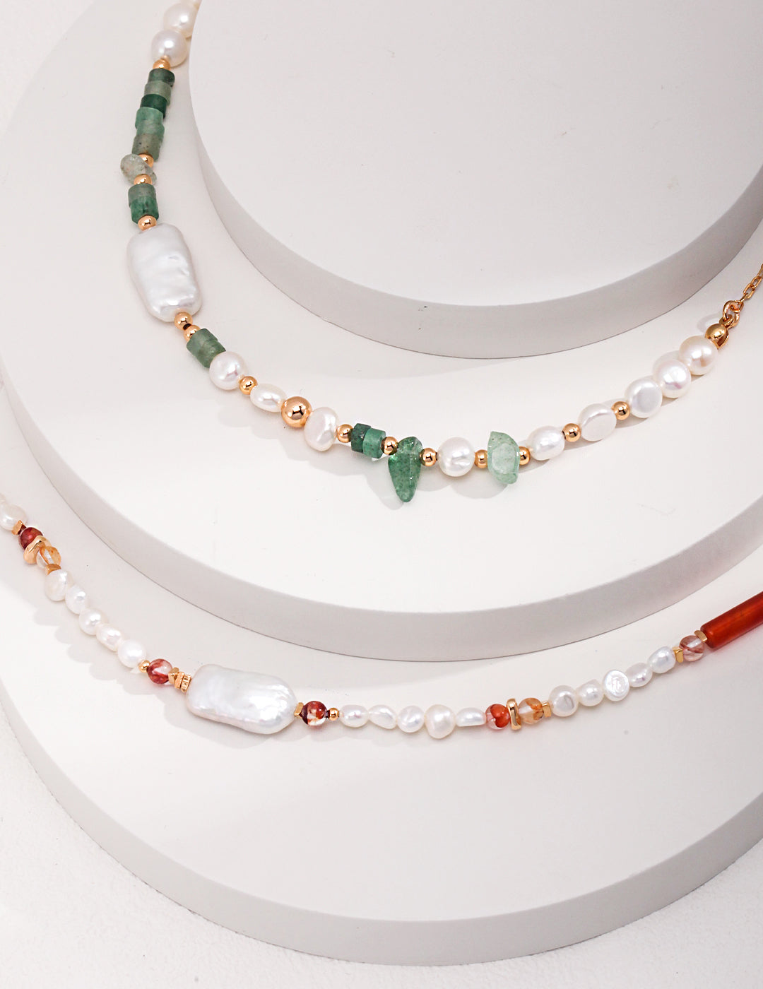 Pure silver strawberry crystal baroque pearl necklace