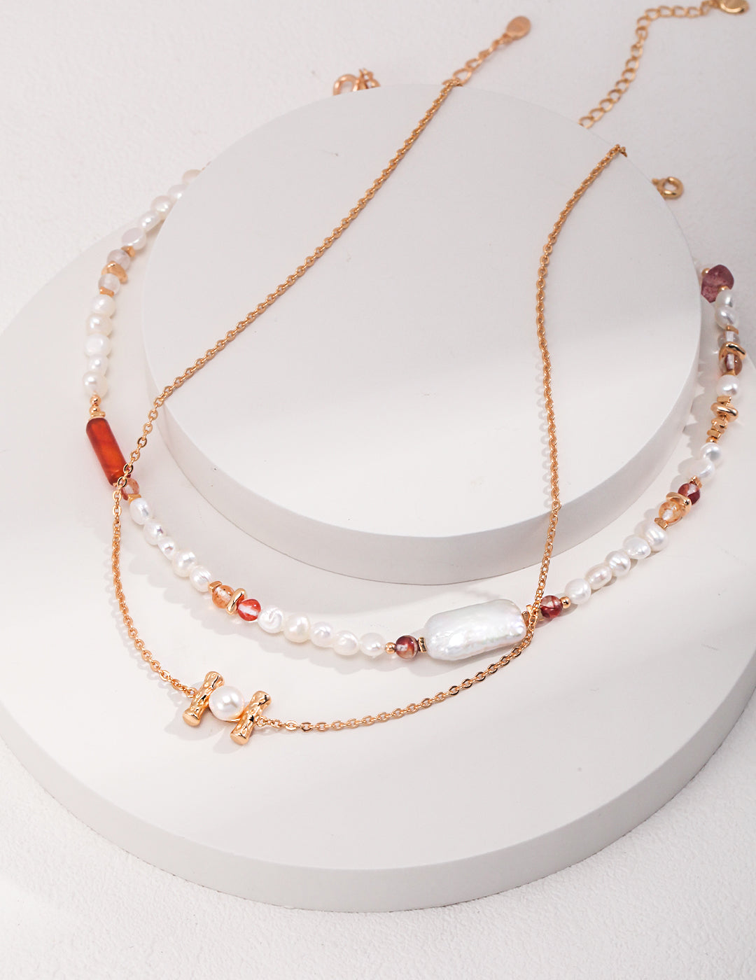 Pure silver strawberry crystal baroque pearl necklace
