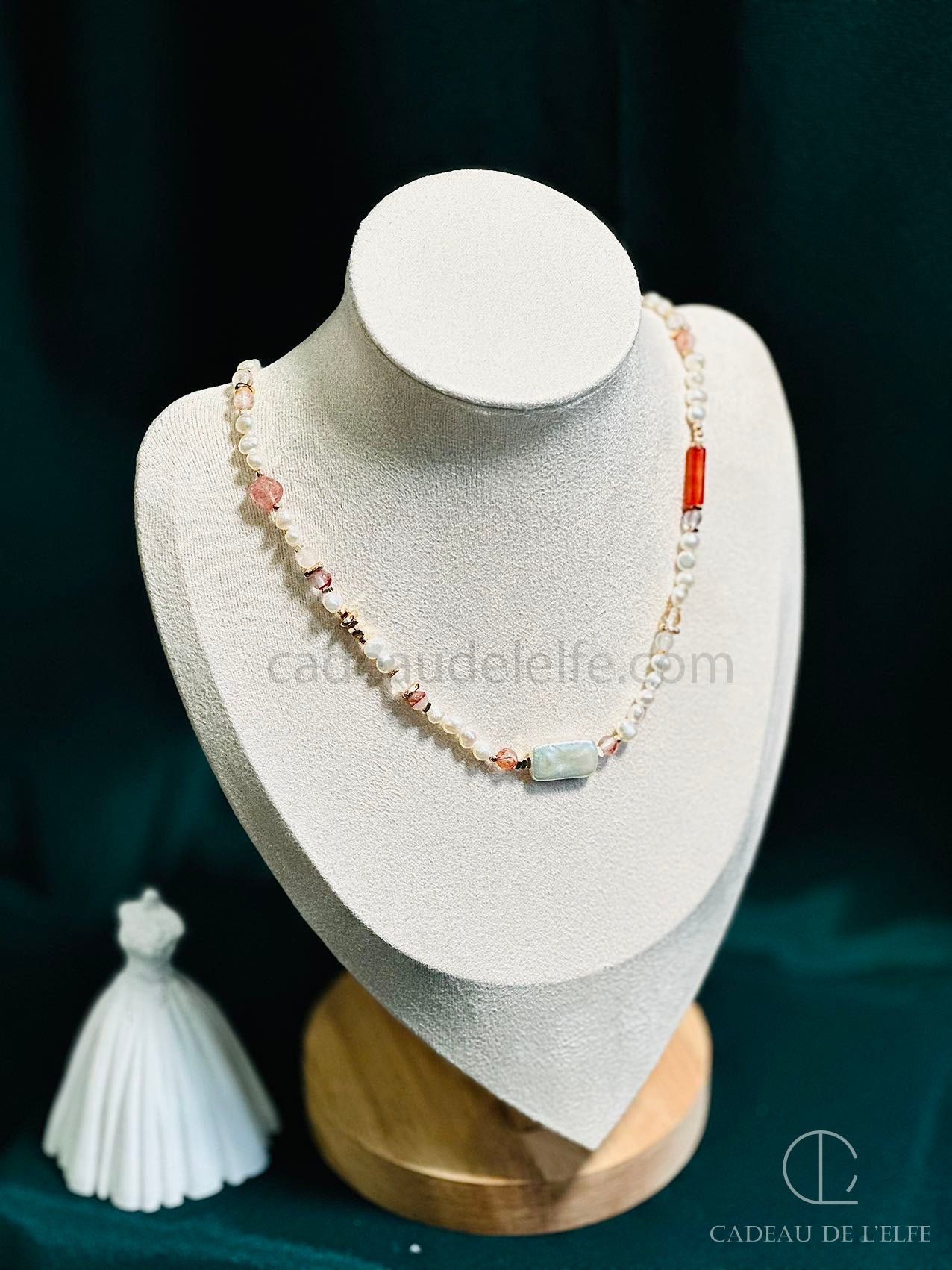 Pure silver strawberry crystal baroque pearl necklace