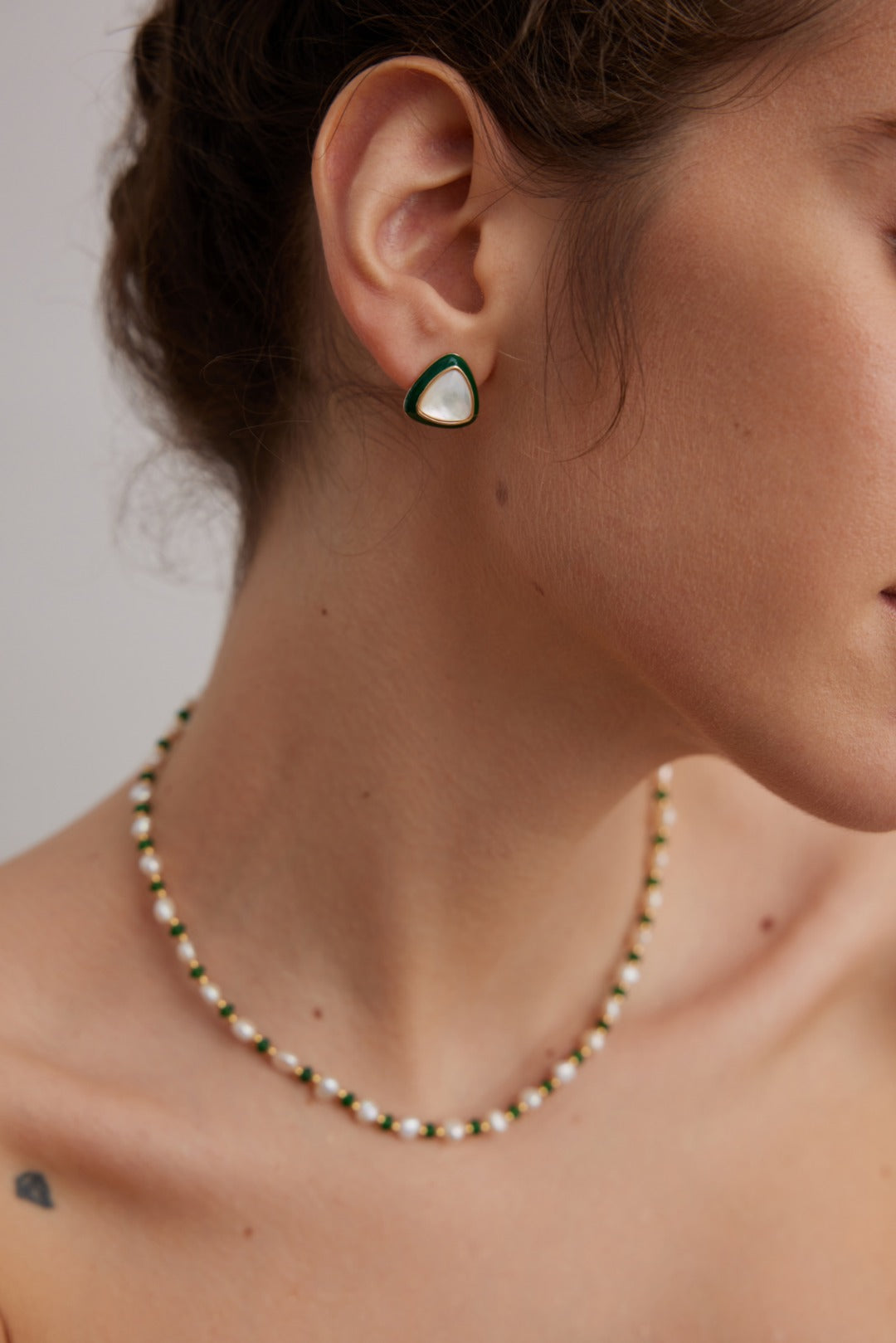Pearl green drip glaze earrings