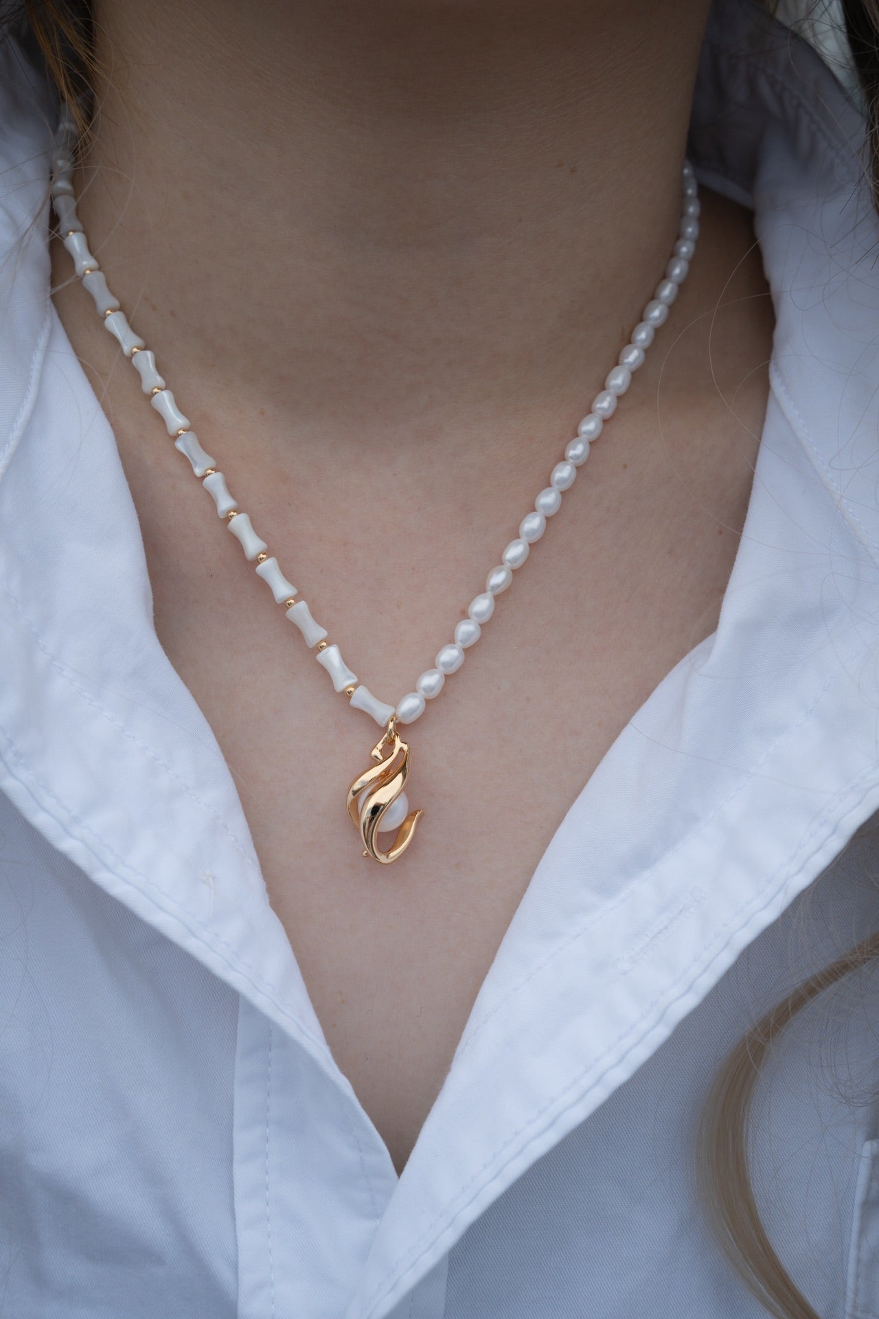 Orchid Bamboo Pearl Necklace