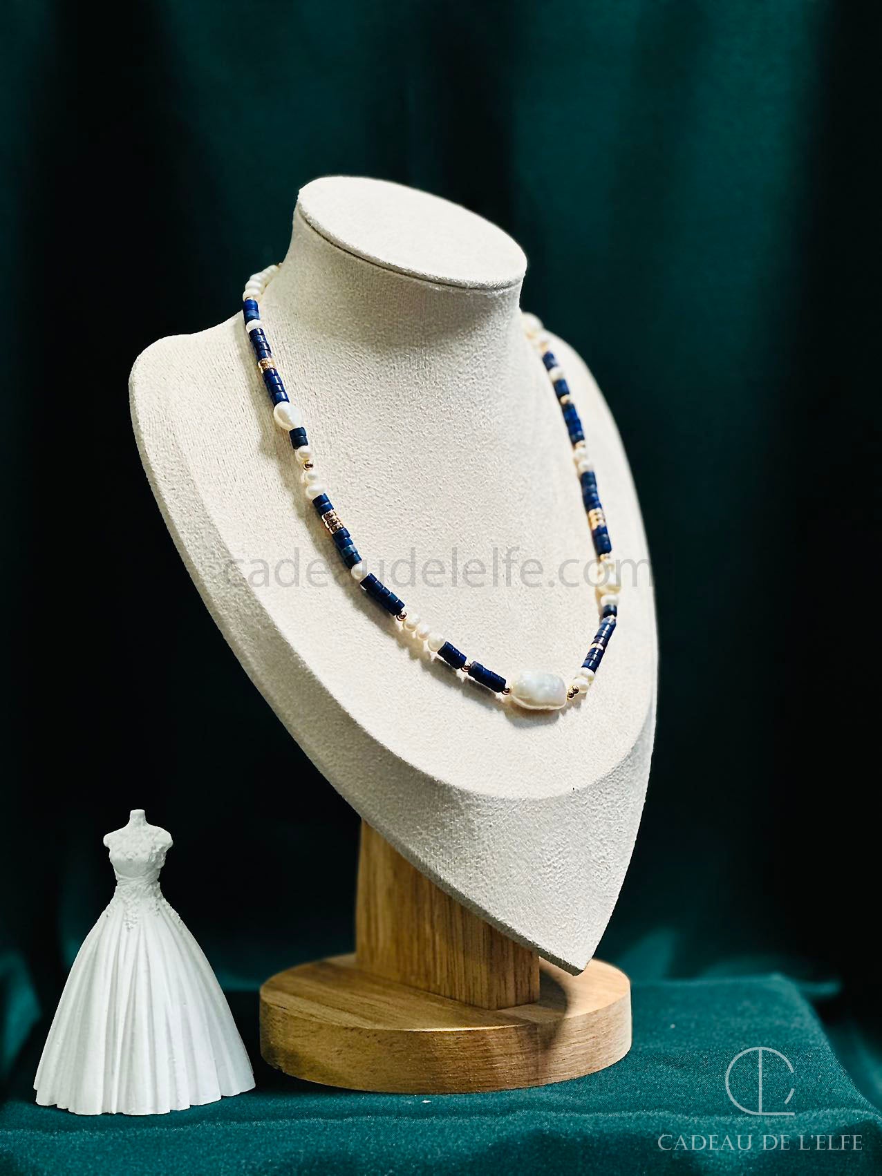 Blue Dongling jade and pearls Necklace